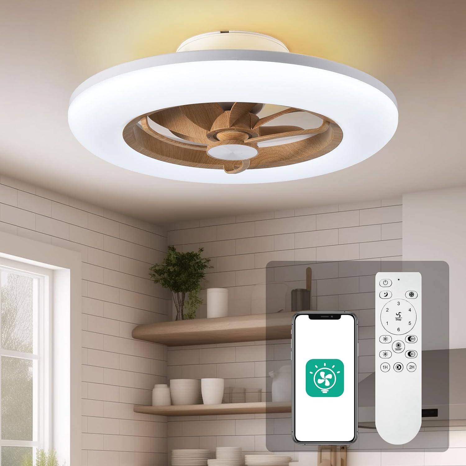 CHANFOK Low Profile Ceiling Fan with Light - Modern Flush Mount Enclosed Ceiling...