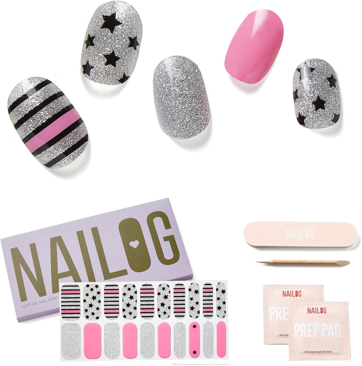NAILOG Semi Cured Gel Nail Strips, Extra Long Nail Polish Strips (20 Pieces), Lo...