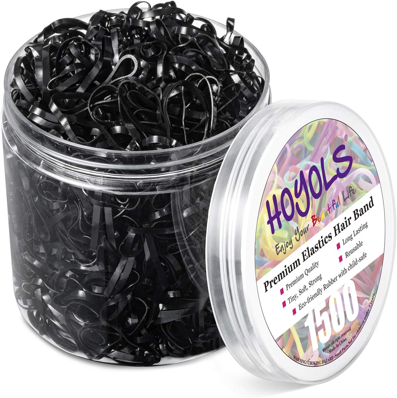 Hoyols Black Rubber Band Hair Ties | Elastic Hair Accessories for Girls | 1500 P...