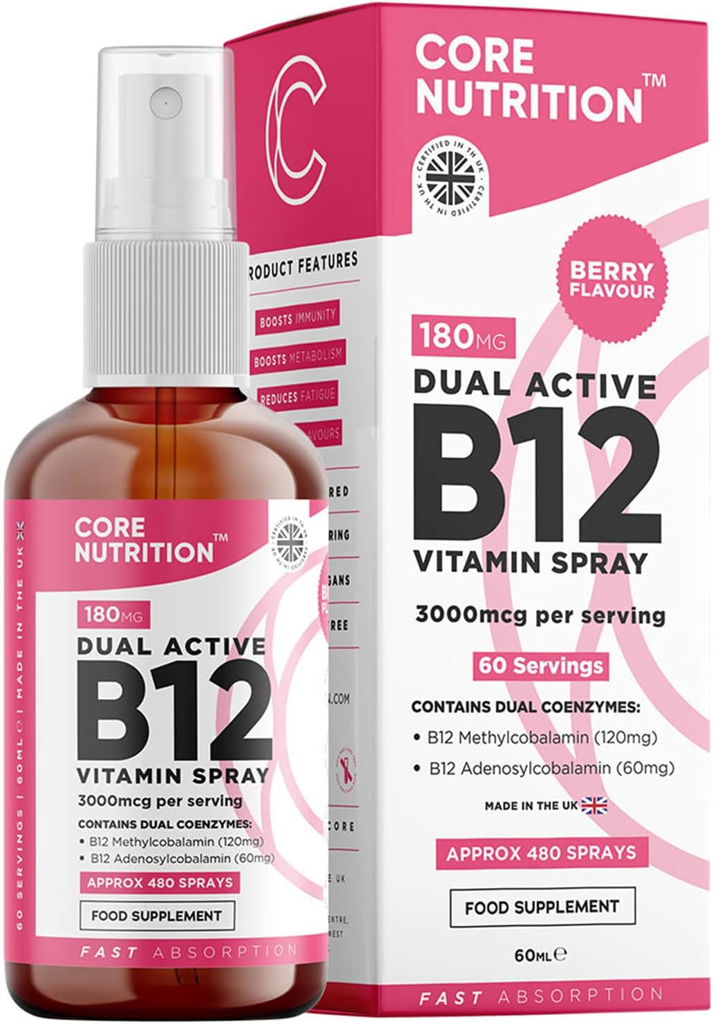 Vitamin B12 Spray - 3000mcg High Strength - 60ml for 60 Day Supply - Vegan - Dua...