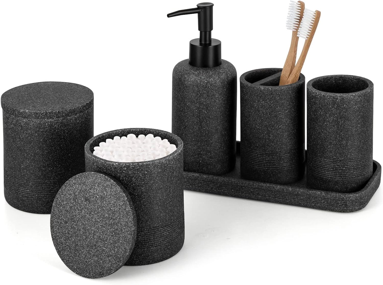 ZCCZ - Black Bathroom Accessories Set 6 Pcs - Toot...