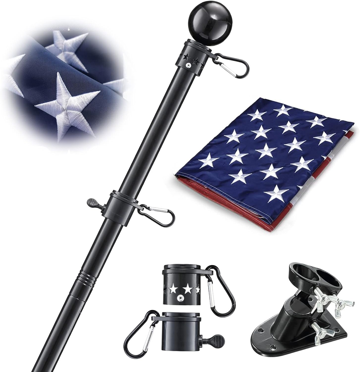 House Flag Pole With American Flag - Flagpoles Residential Kit with 6ft Tangle F...