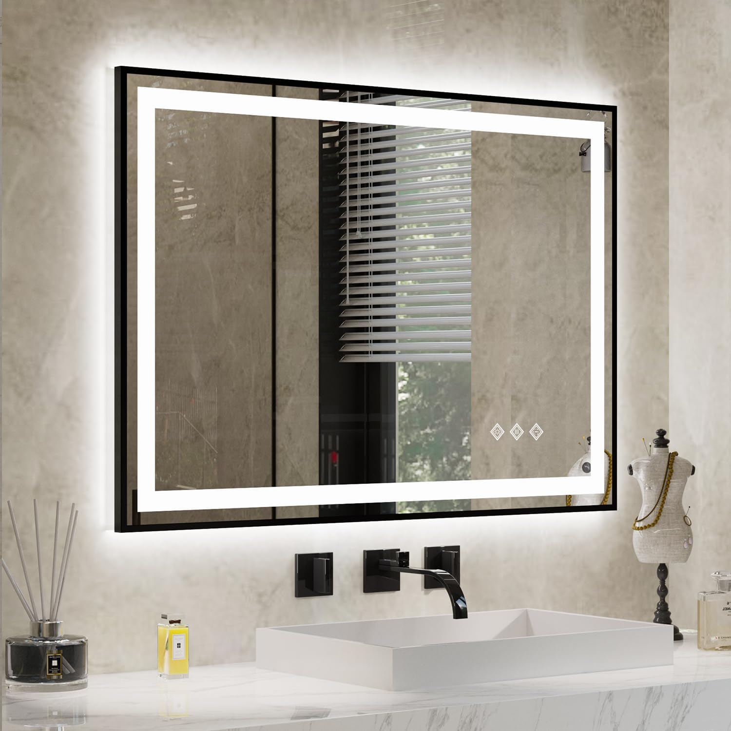 LED Mirror for Bathroom, 40x28 Inch Black Framed G...