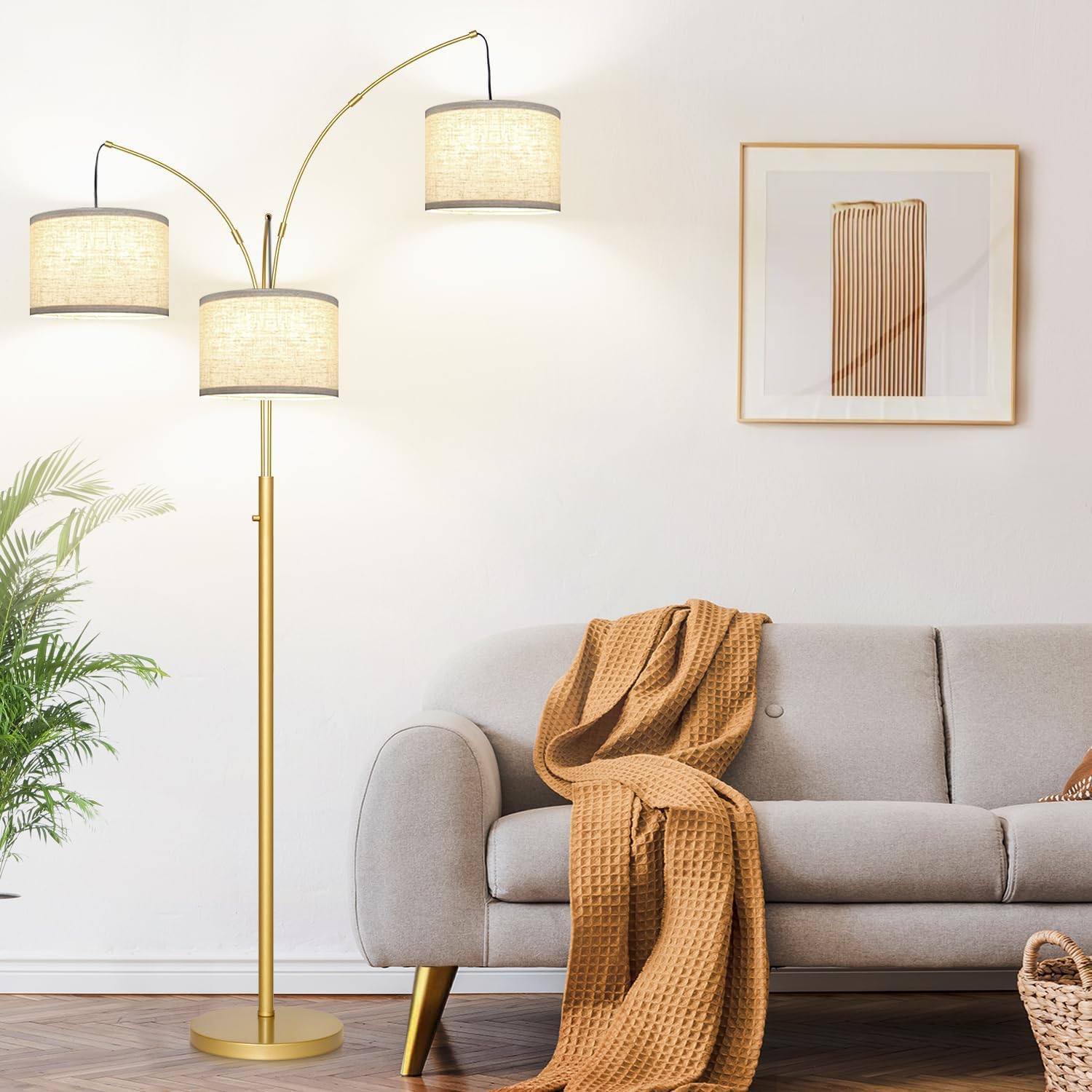 Nintiue Dimmable Floor Lamp - 3 Lights Gold Arc Fl...