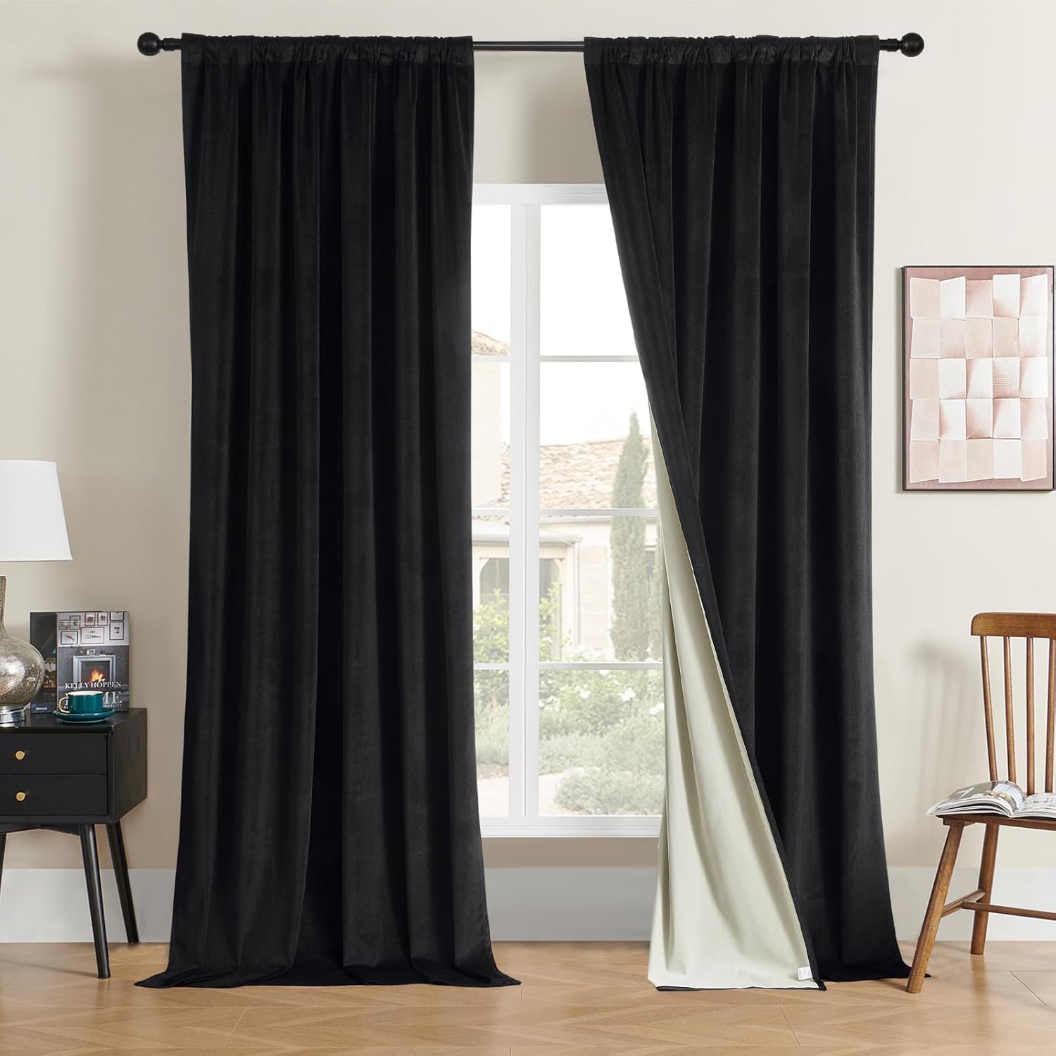 Joydeco 100% Blackout Velvet Curtains for Bedroom 84 Inches Long 2 Panels, Back...