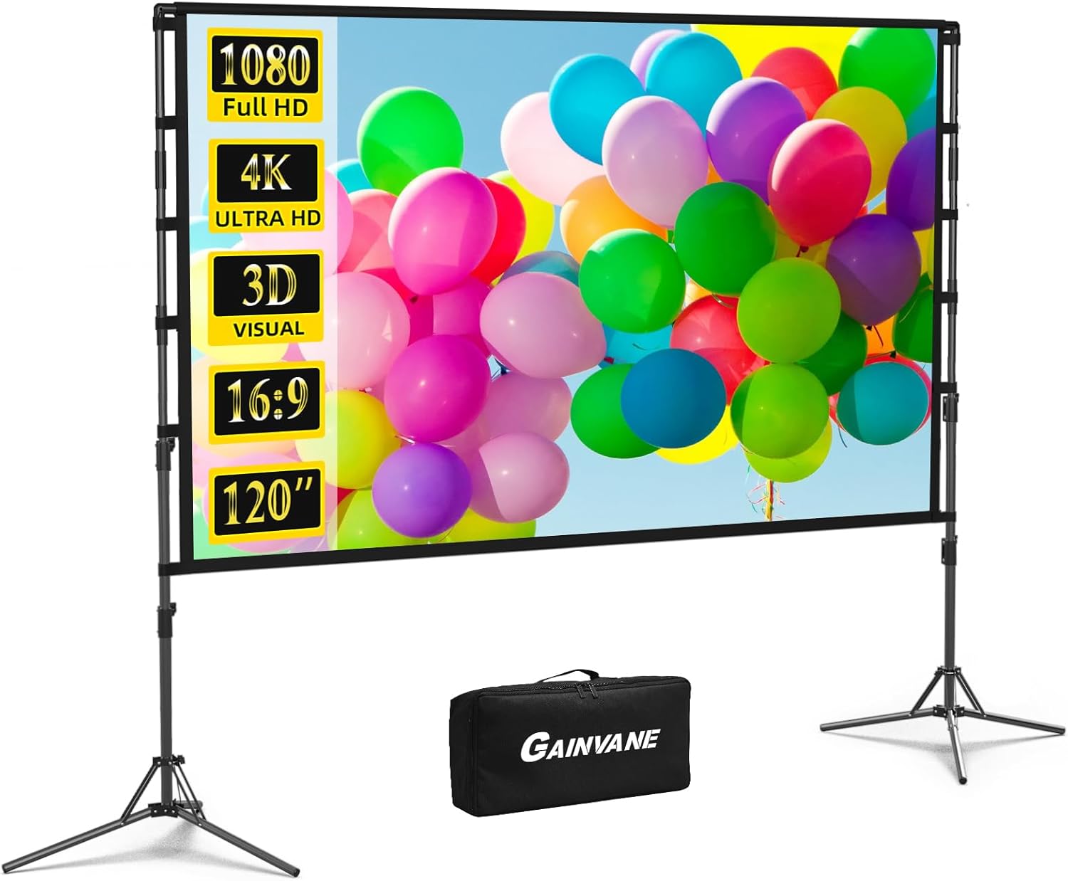 Projector Screen and Stand,GAINVANE 120 inch Porta...