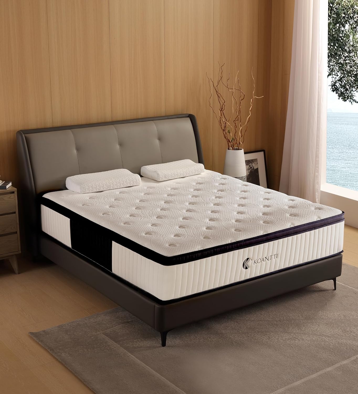 King Size Mattress,14 Inch Memory Foam Hybrid White King Mattresses,Pocket Sprin...