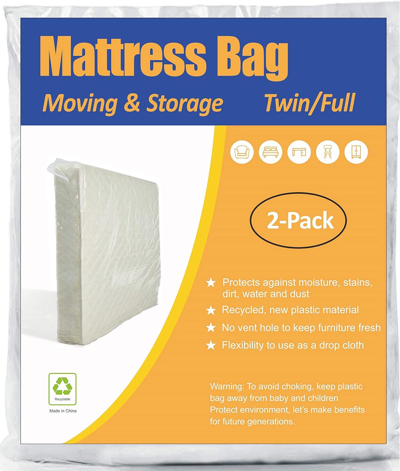 Mattress Bag for Moving and Storage, Twin and Full Size, 2 Pack Clear Twin/Full...