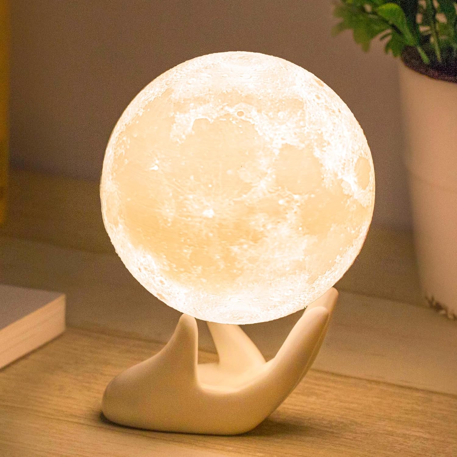 Mydethun 3D Moon Lamp with Ceramic Base, Mothers Day Gift, LED Night Light, Mood...