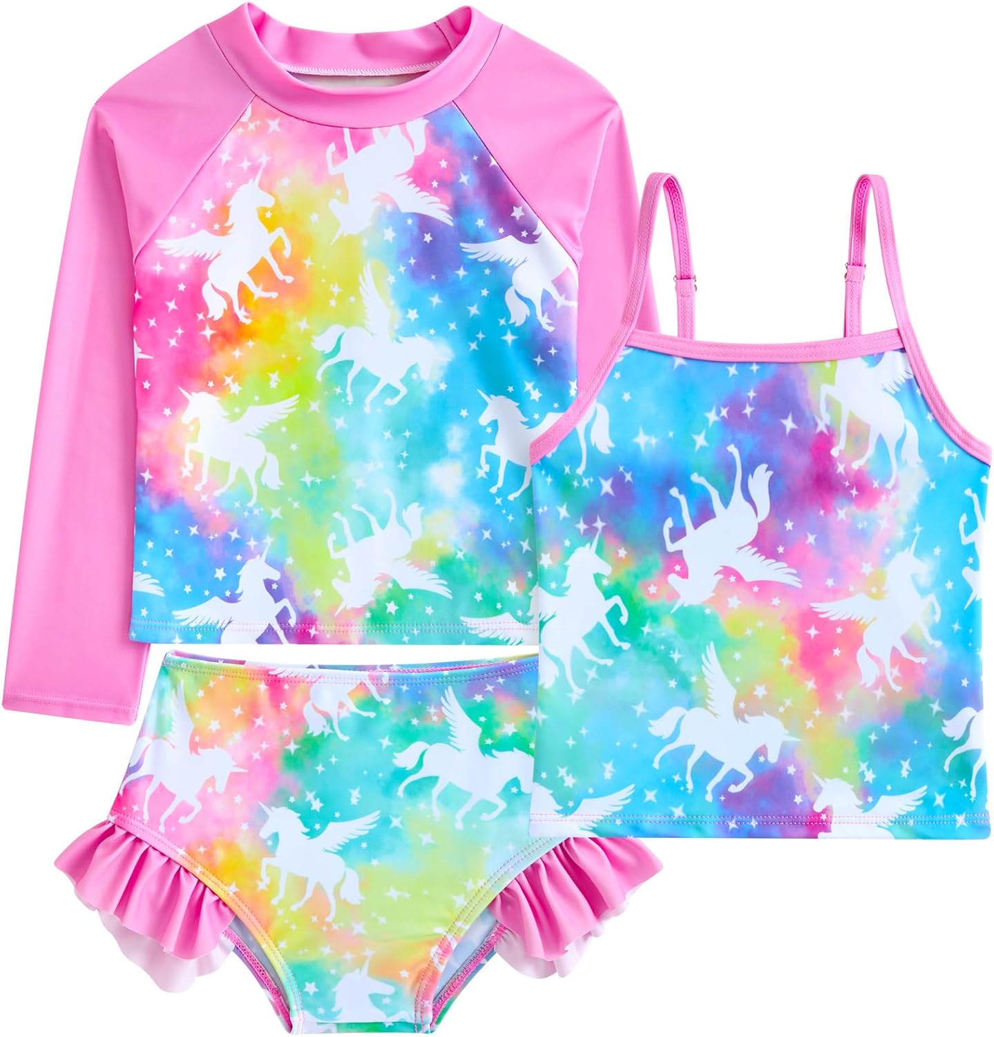 Funnycokid Girls Swimsuit, Special 3 Pieces Long Sleeve Rash Guard Set, Innovati...