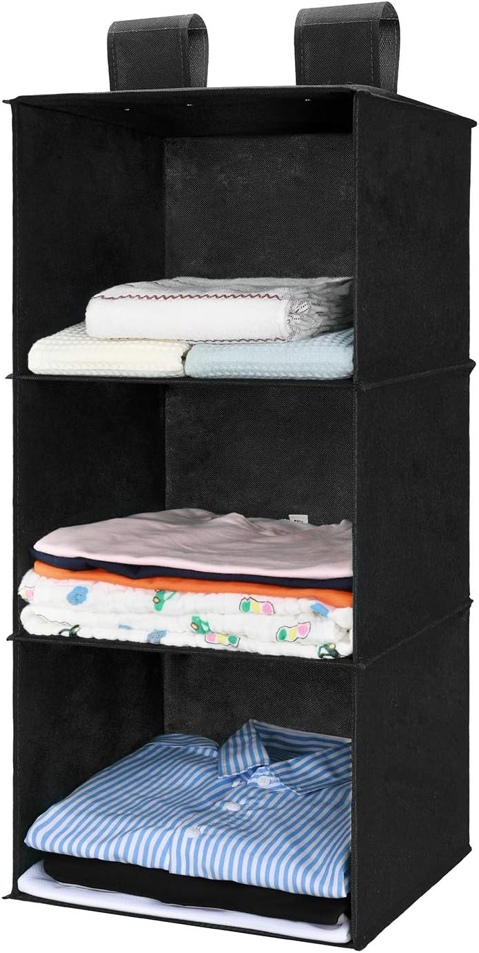 MaidMAX 3-Shelf Fabric Hanging Shelves Organiser Collapsible Wardrobe Storage Sh...