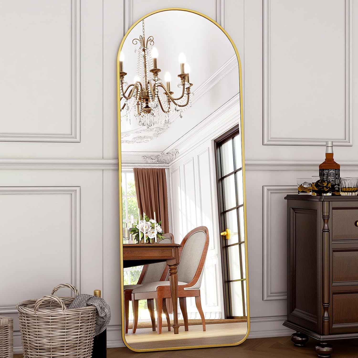 64"x21" Arched Full Length Mirror Floor Mirrors with Aluminum Alloy Frame Free-S...