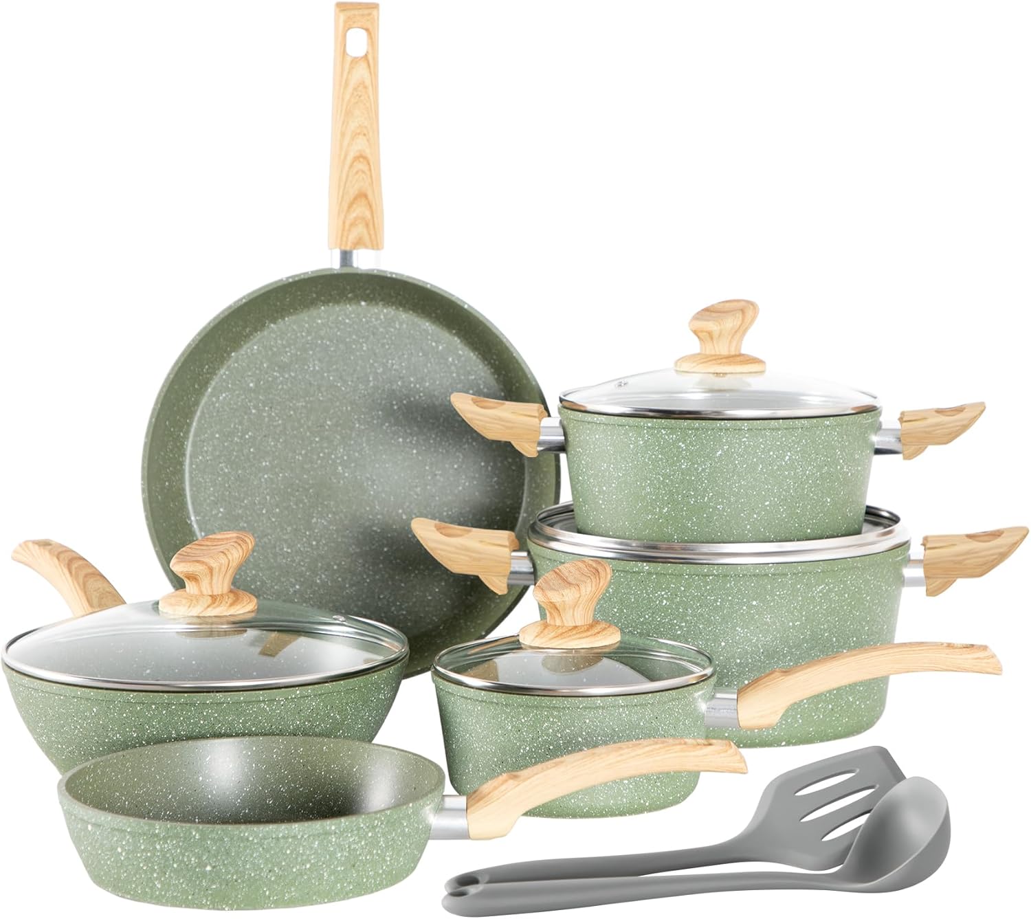 Kitchen Academy Induction Cookware Sets - 12 Piece Cooking Pan Nonstick Set, Gra...