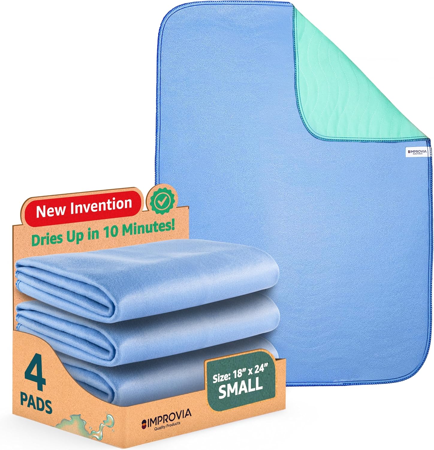 IMPROVIA® Washable Underpads, 18" x 24" (4 Pack) - Heavy Absorbency Reusable Inc...