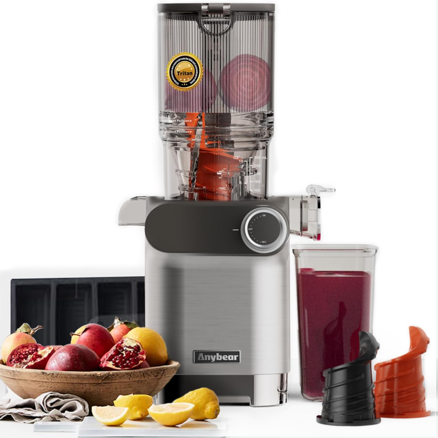 Cold Press Juicer, Special 200W Masticating Juicer, Innovative 4.3" Large Feed C...