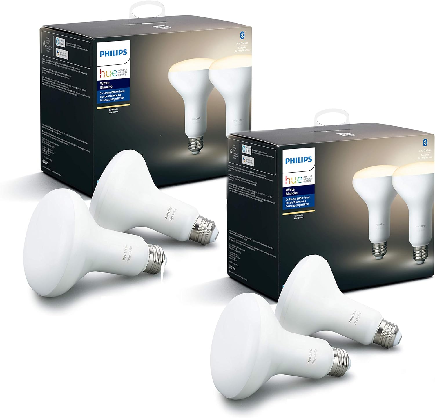 Philips Hue White 4-Pack 2700K Smart BR30 Bulbs with Bluetooth & Zigbee compatib...