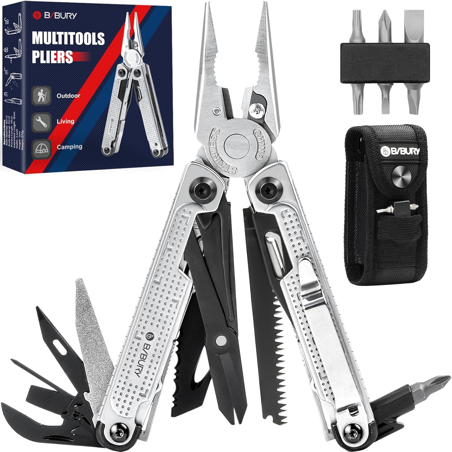 BIBURY Multitools, Multi Tool Foldable Pliers with Upgraded Scissors and Strap C...