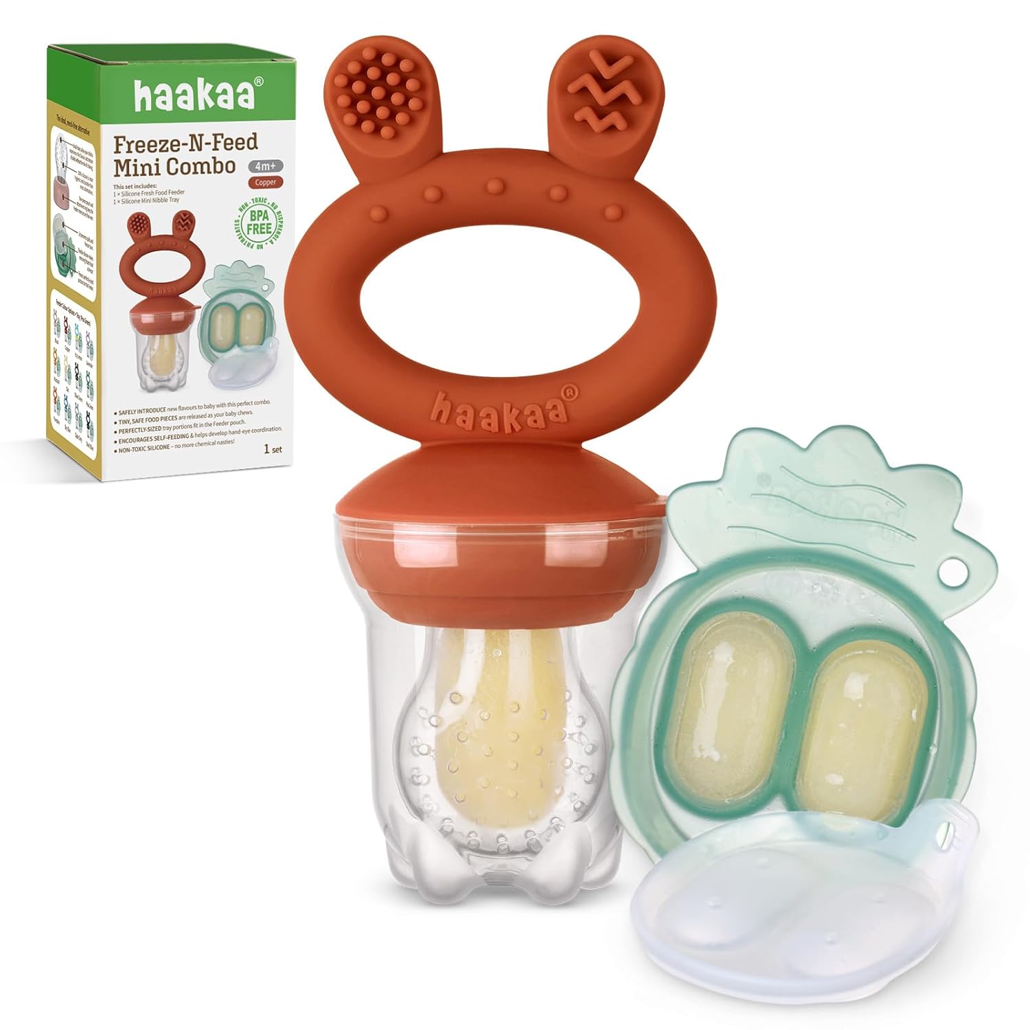 Haakaa Baby Fruit Food Feeder & Mini Freezer Nibble Tray Combo, Breastmilk Popsi...