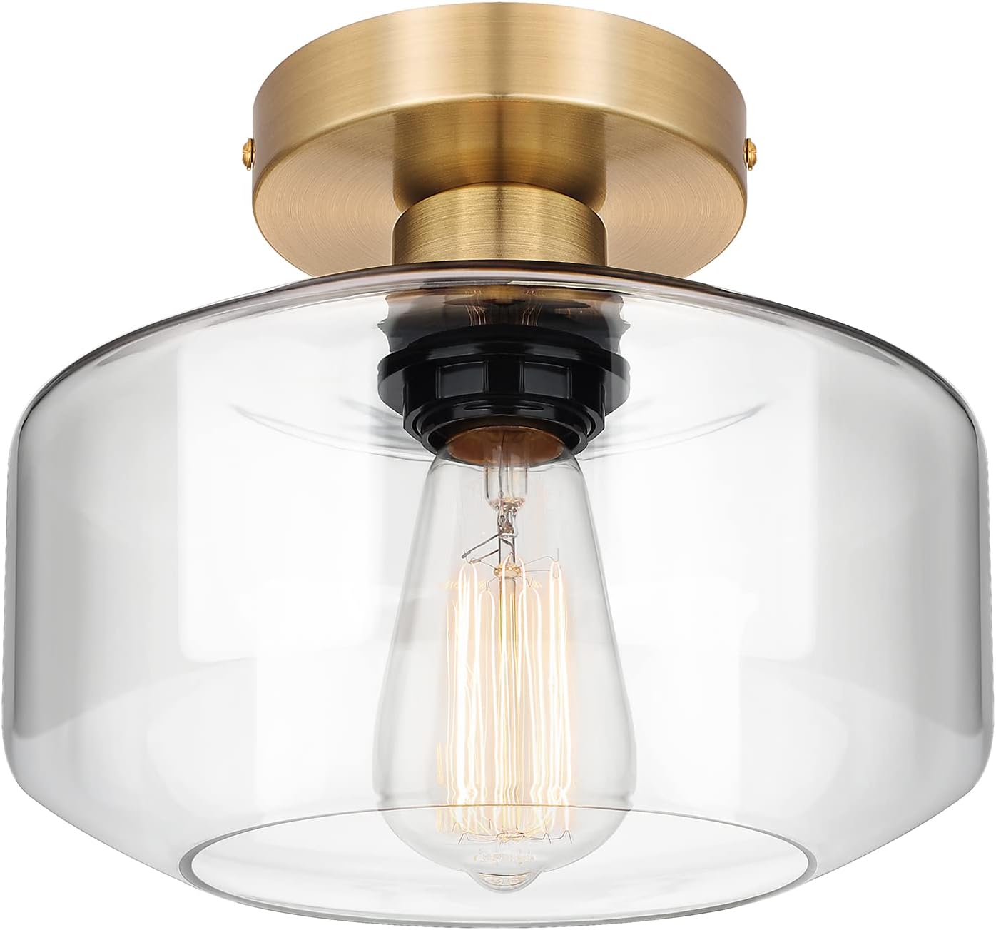MAXvolador Industrial Semi Flush Mount Ceiling Light Gold, Clear Glass Pendant L...