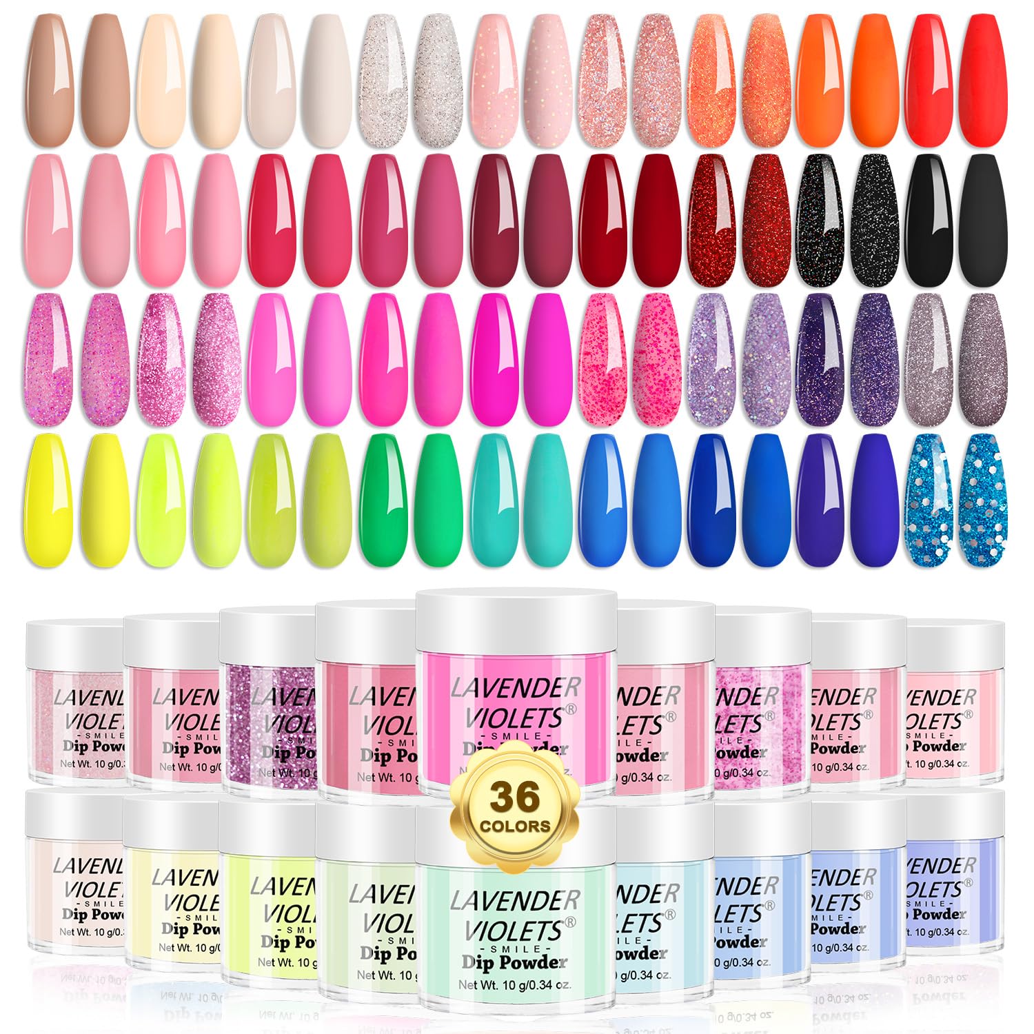 Lavender Violets 36 Colors Dip Powder Nail Kit Starter Quick Drying Dipping Powd...