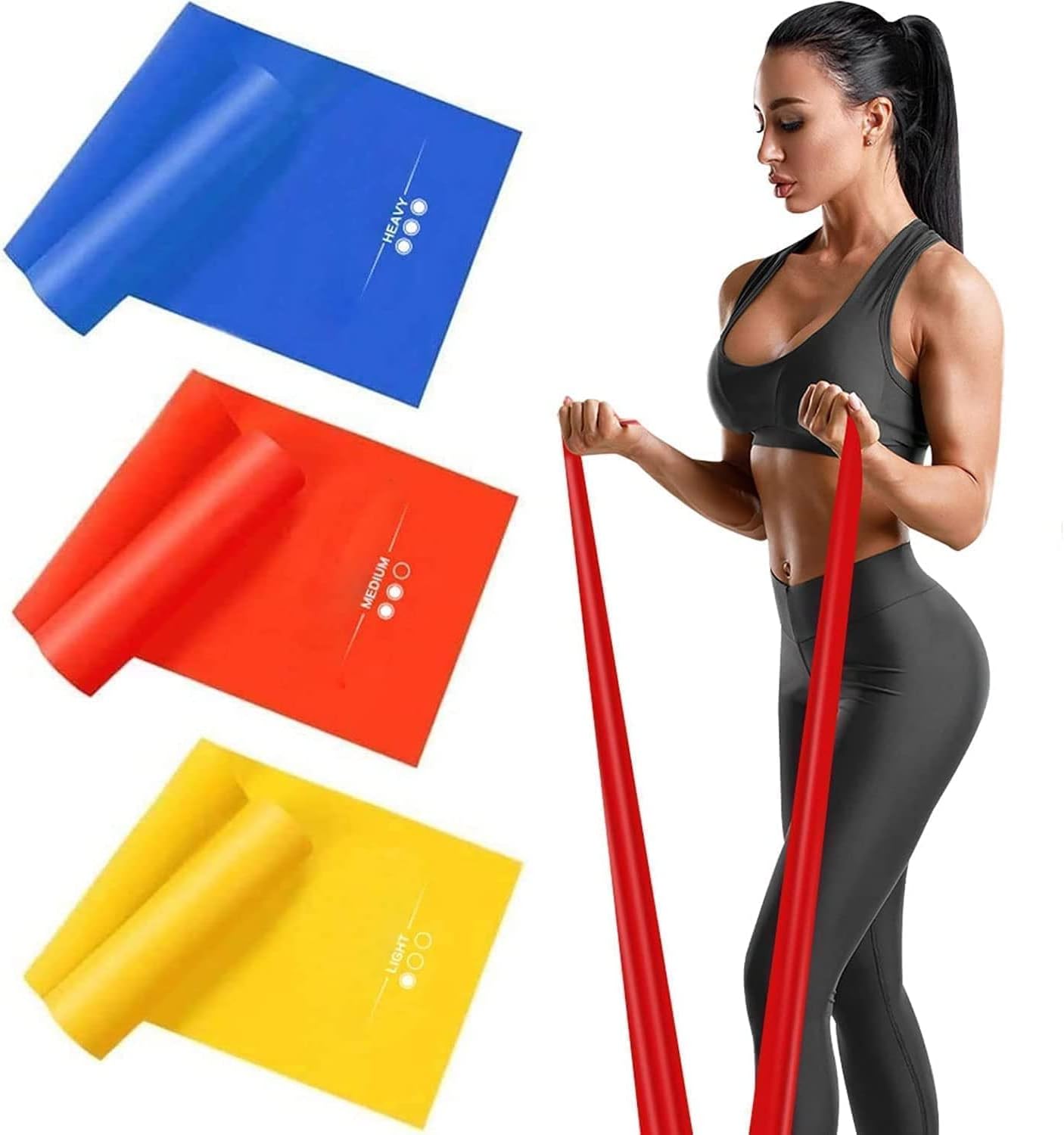 Haquno 3 Pack Exercise Resistance Bands; Set with 3 Resistance Levels;1.8M Exerc...