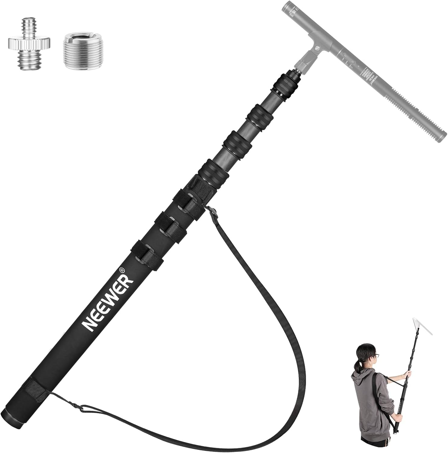 NEEWER Upgraded Microphone Boom Pole, 9.8ft/300cm Telescopic Carbon Fiber Mic Bo...