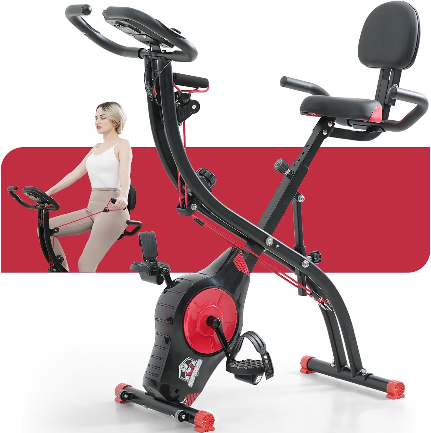 HAPBEAR Folding Exercise Bike Magnetic Foldable Stationary Bike, 3 in 1 Mode Ind...
