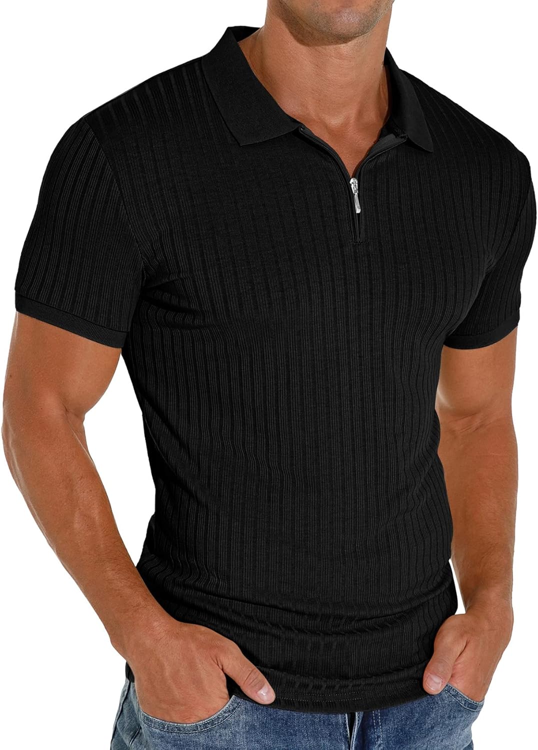 Askdeer Men's Polo Shirts Zip Slim Fit Polo T Shirt for Men Short Sleeve Casual...
