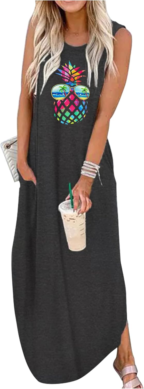 CHUNTIANRAN Women's Summer Maxi Dress Casual Loose Sundress Long Dress Sleeveles...