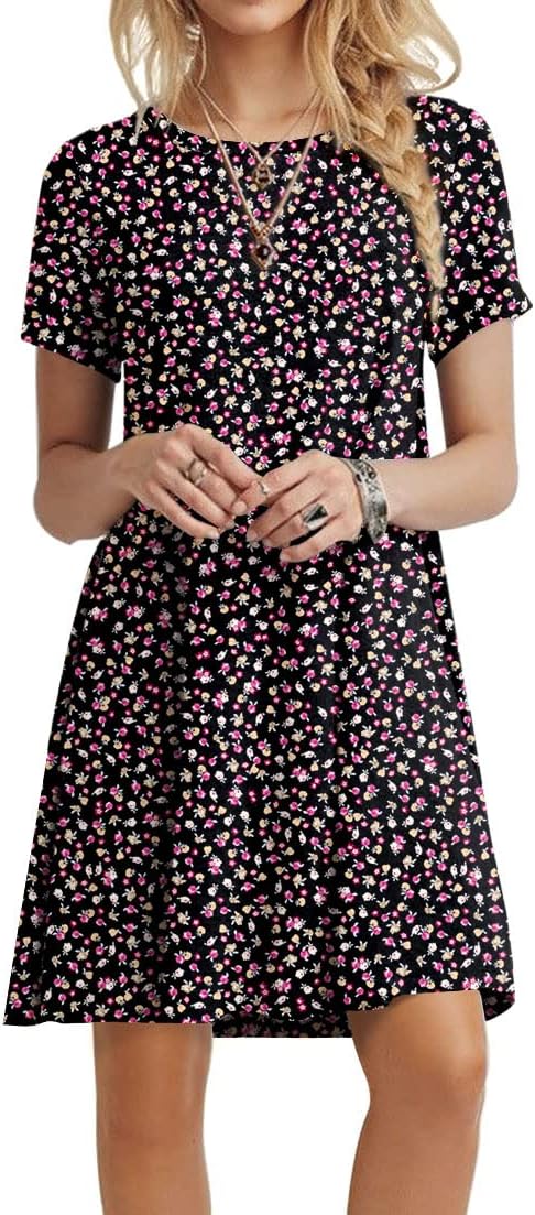 POPYOUNG 2024 Women's Summer Short Sleeve Casual T-shirt Dresses Crew Neck Beach...