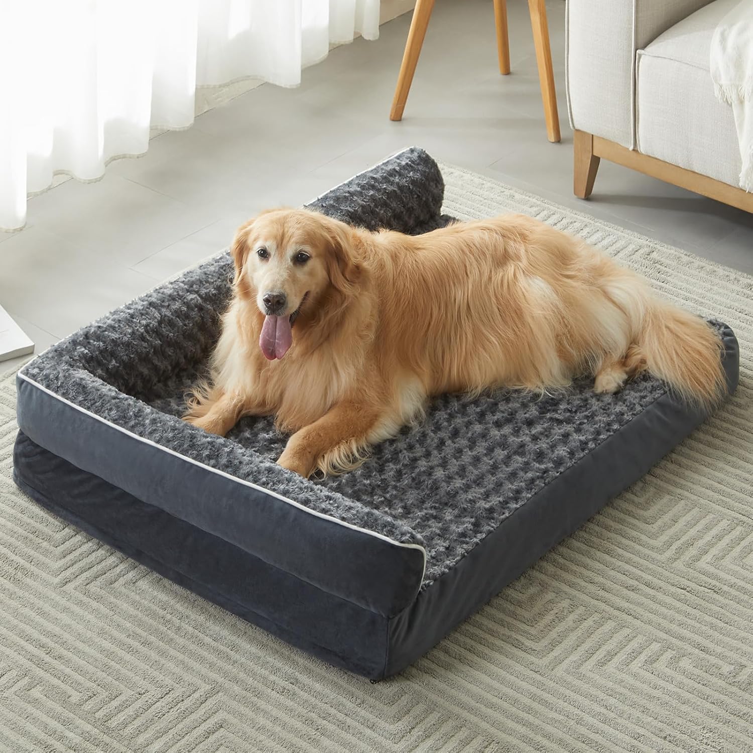 BFPETHOME Orthopedic Dog Beds for Large Dogs-Waterproof Sofa Dog Bed with Remova...