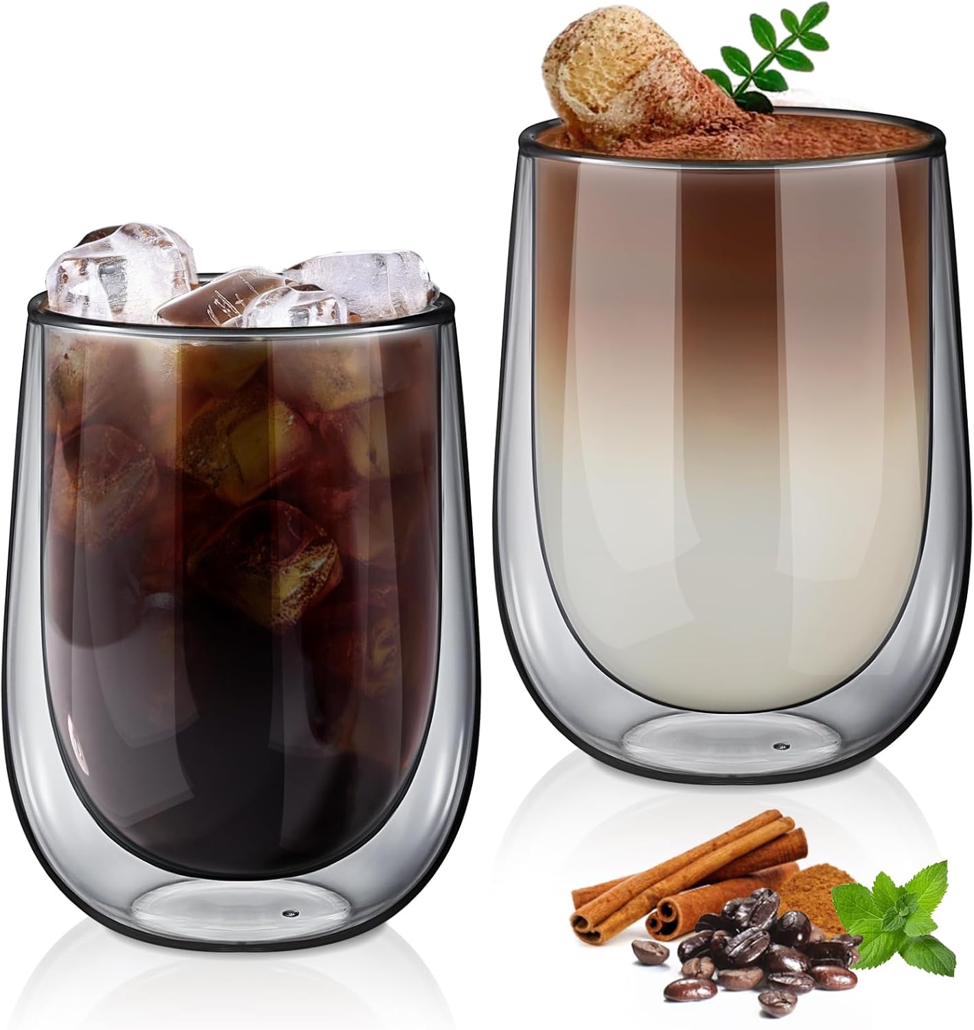 glastal 2x350ml Unique Black Double Walled Coffee Glasses Mugs Cappuccino Latte...