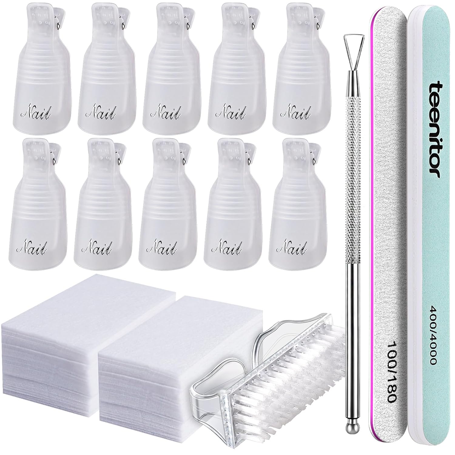 Teenitor gel nail remover kit with10pcs Gel Clip Remover, Brush for Nails, Nail...