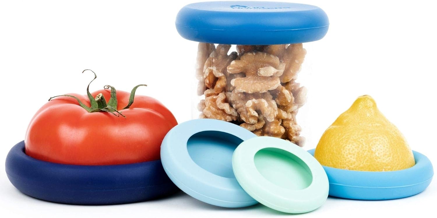 Food Huggers 5pc Reusable Silicone Food Savers | BPA Free & Dishwasher Safe | Fr...