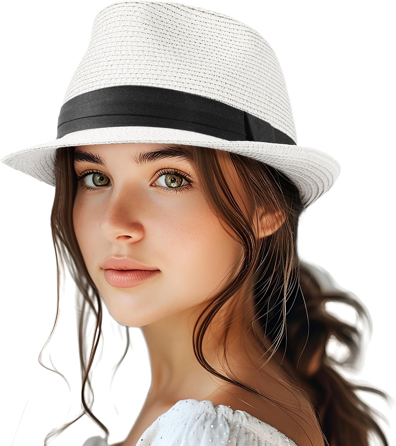 Straw Fedora Hat for Women Men Packable Short Brim Roll Up Trilby Hat Panama Sum...