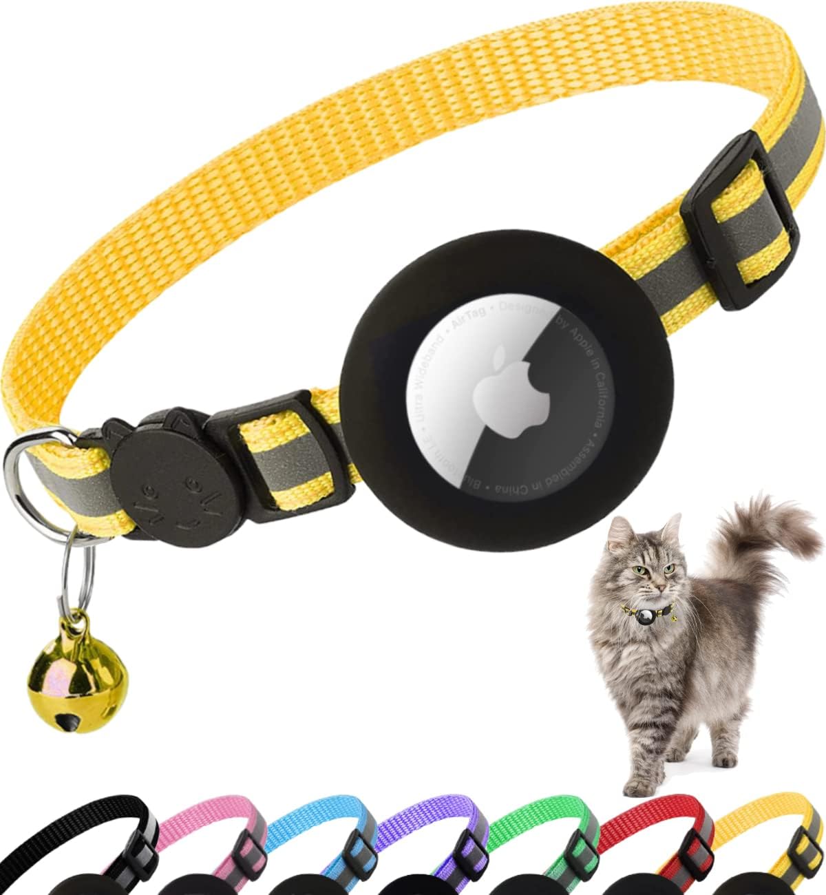 Airtag Cat Collar Breakaway, Reflective Kitten Collar with Apple Air Tag Holder...
