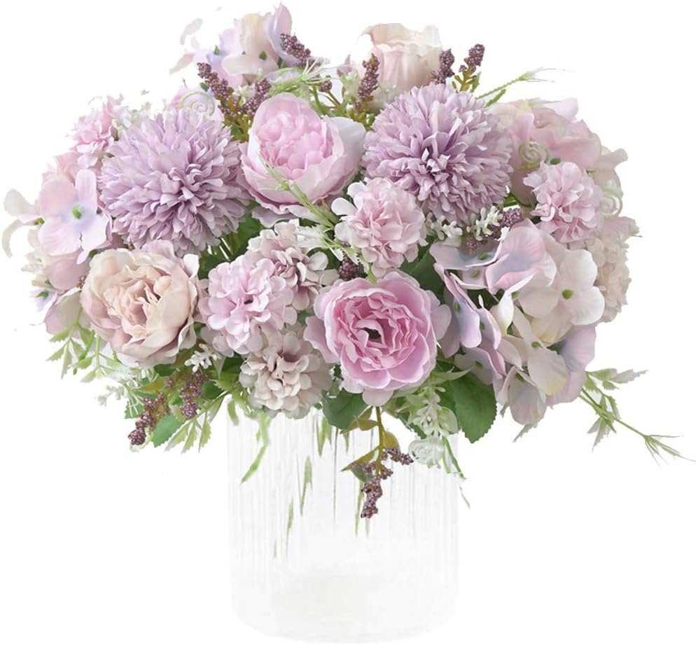 KIRIFLY Artificial Flowers,Fake Peony Silk Hydrangea Bouquet Decor Plastic Carna...