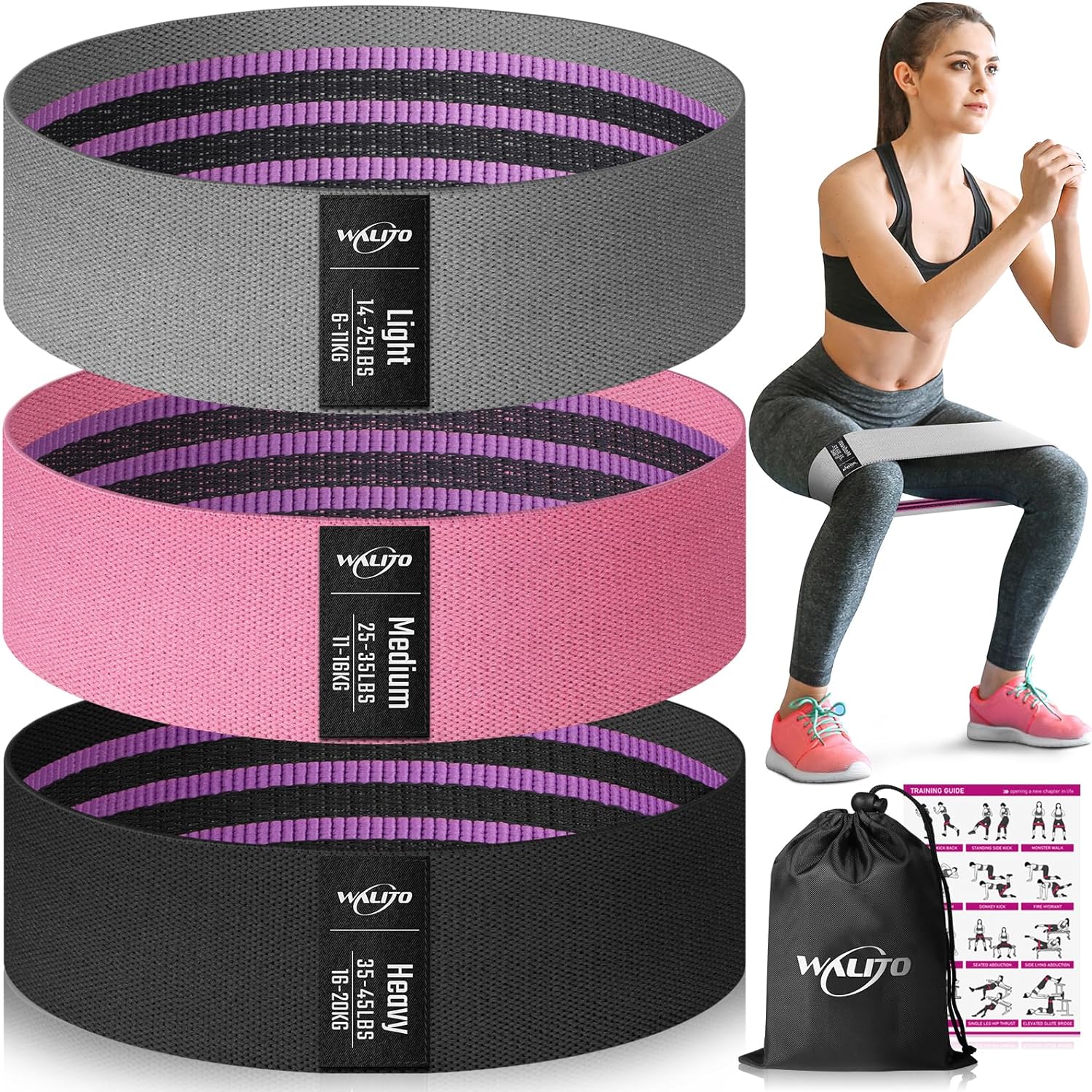 WALITO Resistance Bands for Legs and Butt, Fabric Exercise Loop Bands Yoga, Pila...