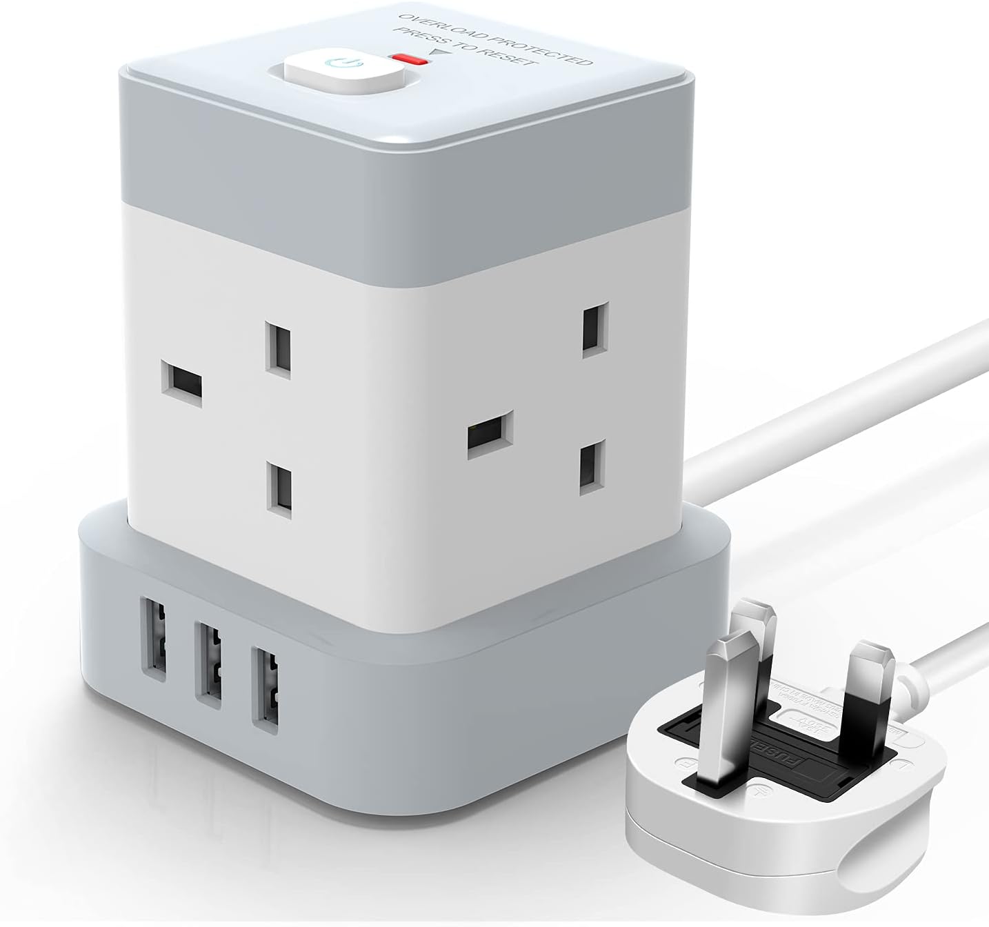 Cube Extension Lead 4M Baykul 4 Way Extension Plug Cable with 3 USB Ports (5V/2....
