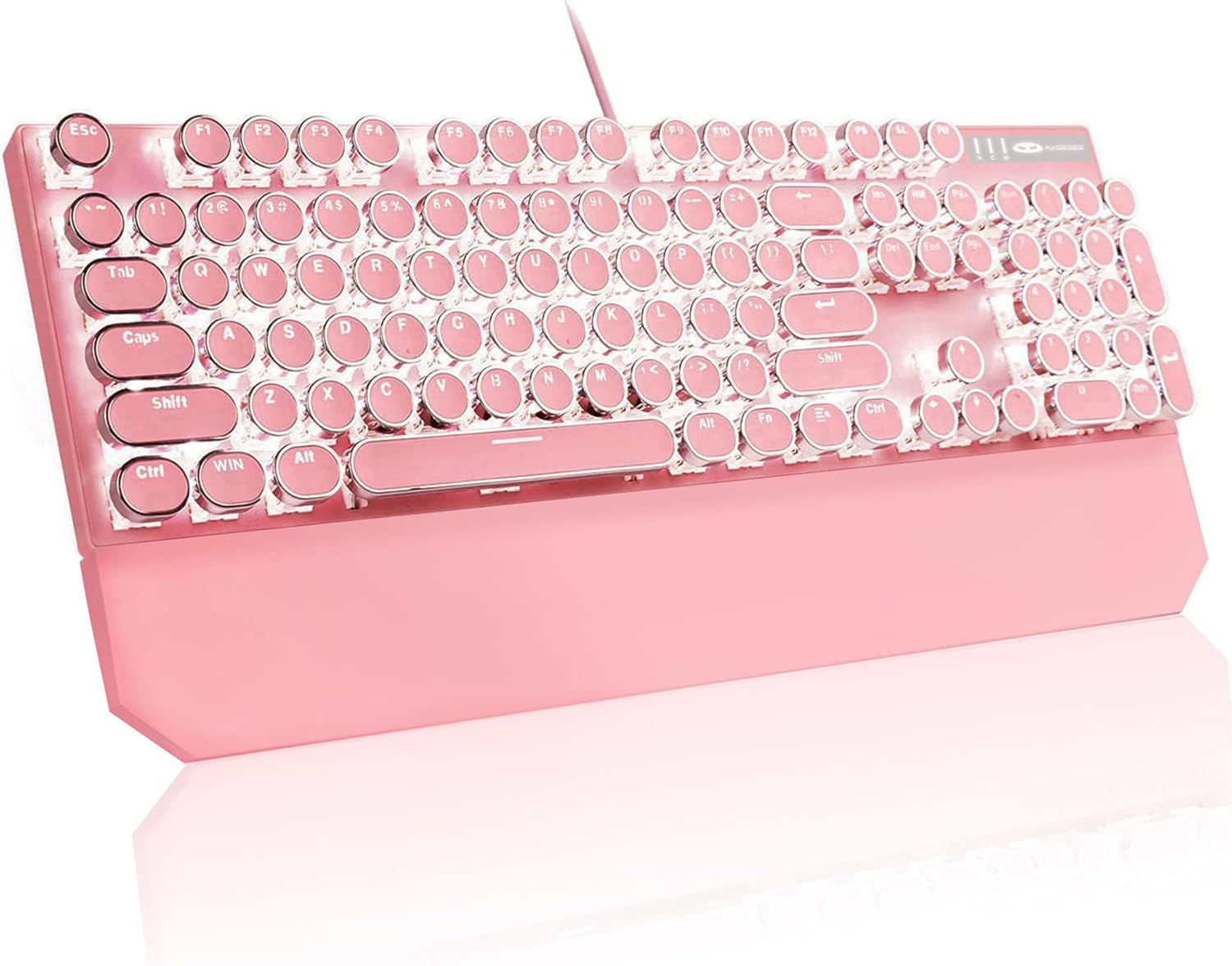 MageGee Typewriter Mechanical Gaming Keyboard, Retro Pink Punk Round Keycaps LED...