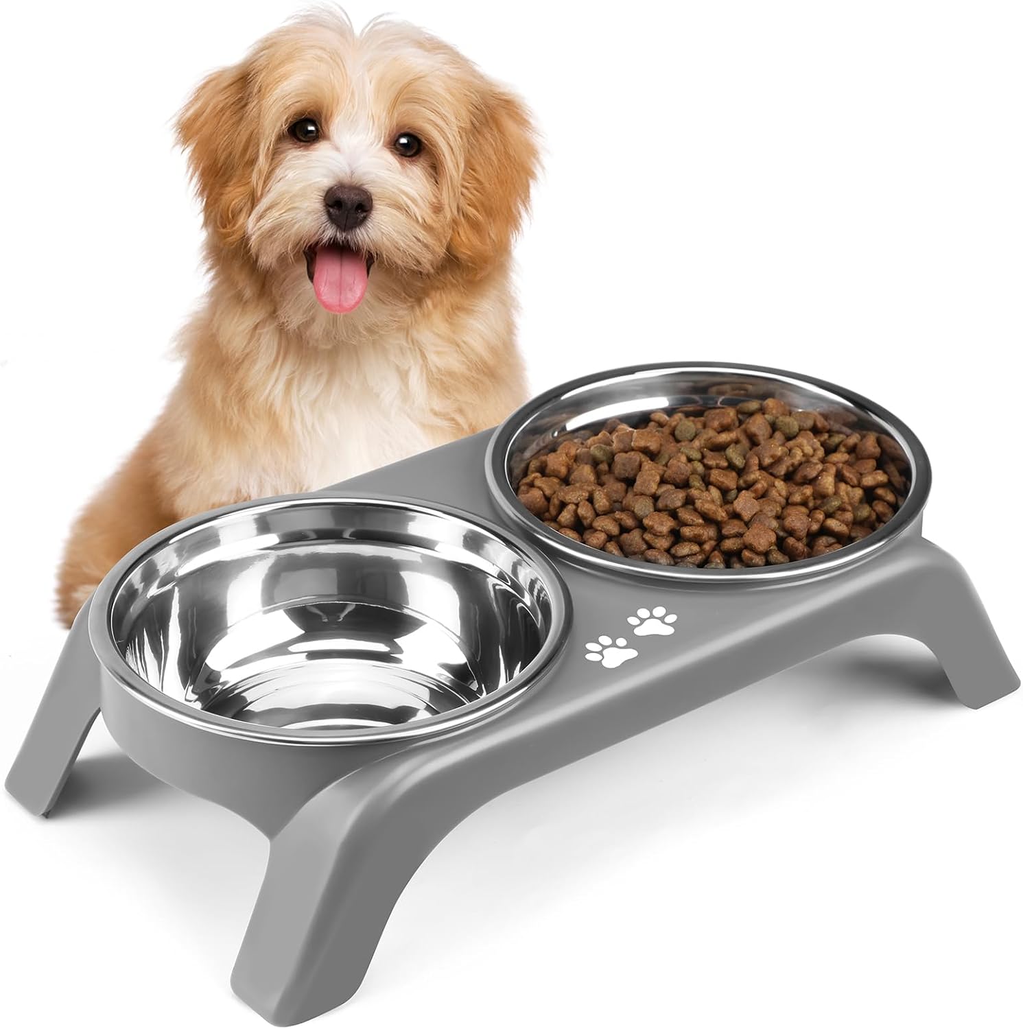 Elevated Cat Bowls - Anti-Vomiting Raised Cat Bowl Stand with 2 Thick Stainless...