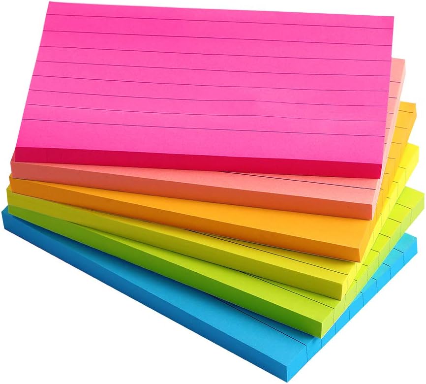 Lined Sticky Notes 3X5 in Bright Ruled Post Stickies Colorful Super Sticking Pow...