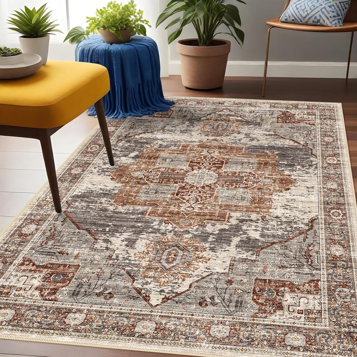 Washable 3x5 Area Rugs - Vintage Area Rug for Living Room Stain Resistant Carpet...