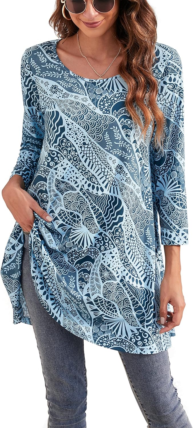 ENMAIN Womens Tunic Tops 3/4 Sleeve Plus Size Loose Fit Tunics Dressy Casual Pai...