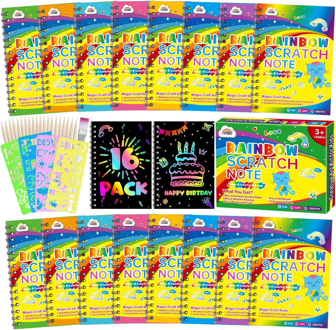 ZMLM Scratch Art Party Favors: 16 Pack Rainbow Scratch Paper Art Craft Notebooks...