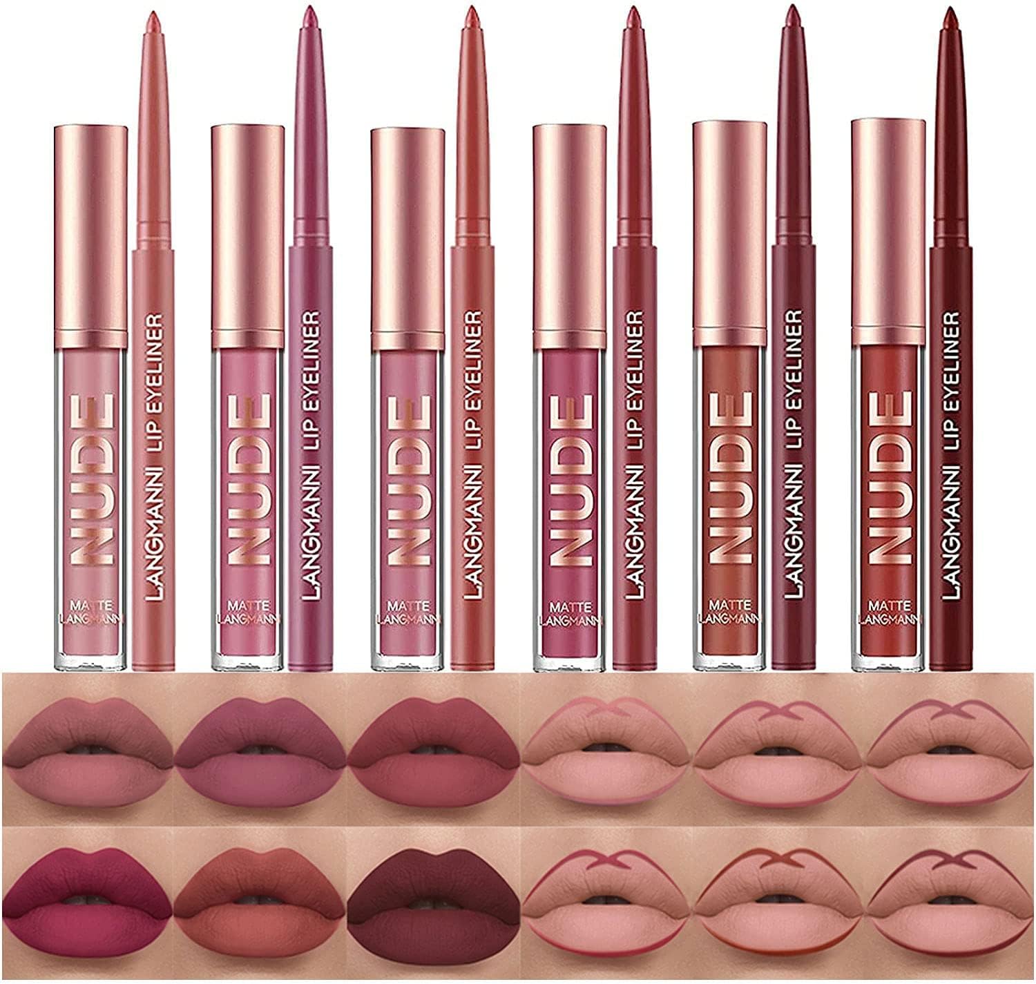 12 Pcs Liquid Lipstick Lipliner Set Nude Lipliner Matte Lipstick Long Lasting No...