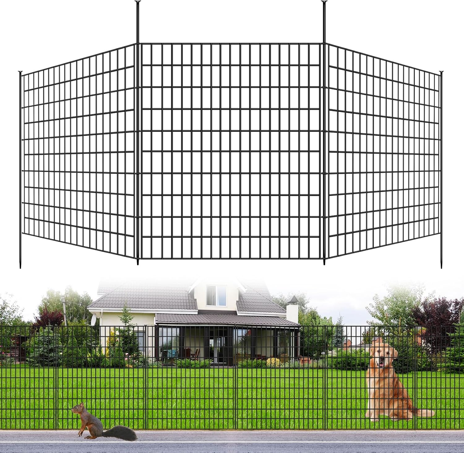 5 Panels Dog Fence Outdoor for Yard, 33 in(H) X 12 ft(L) Decorative Garden Fence...
