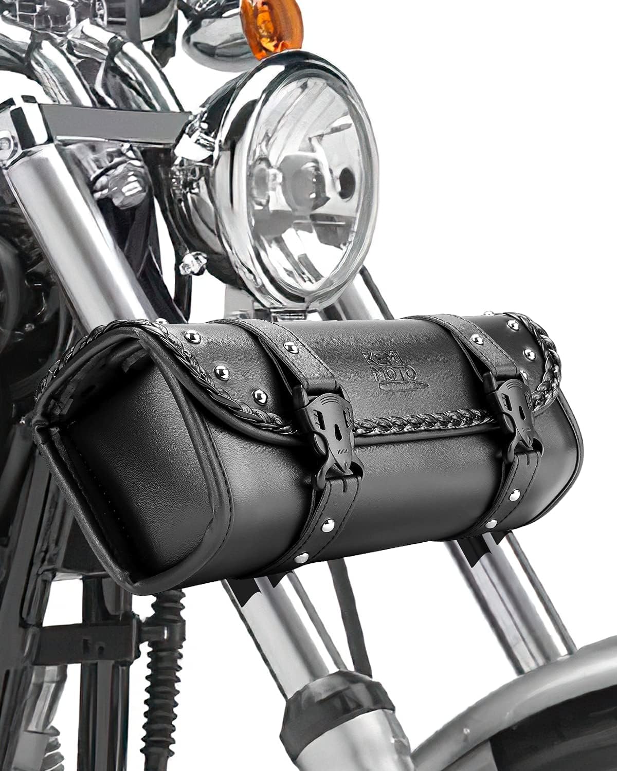KEMIMOTO Motorcycle Tool Bag, Motorcycle Fork Bag PU Leather Universal Saddlebag...