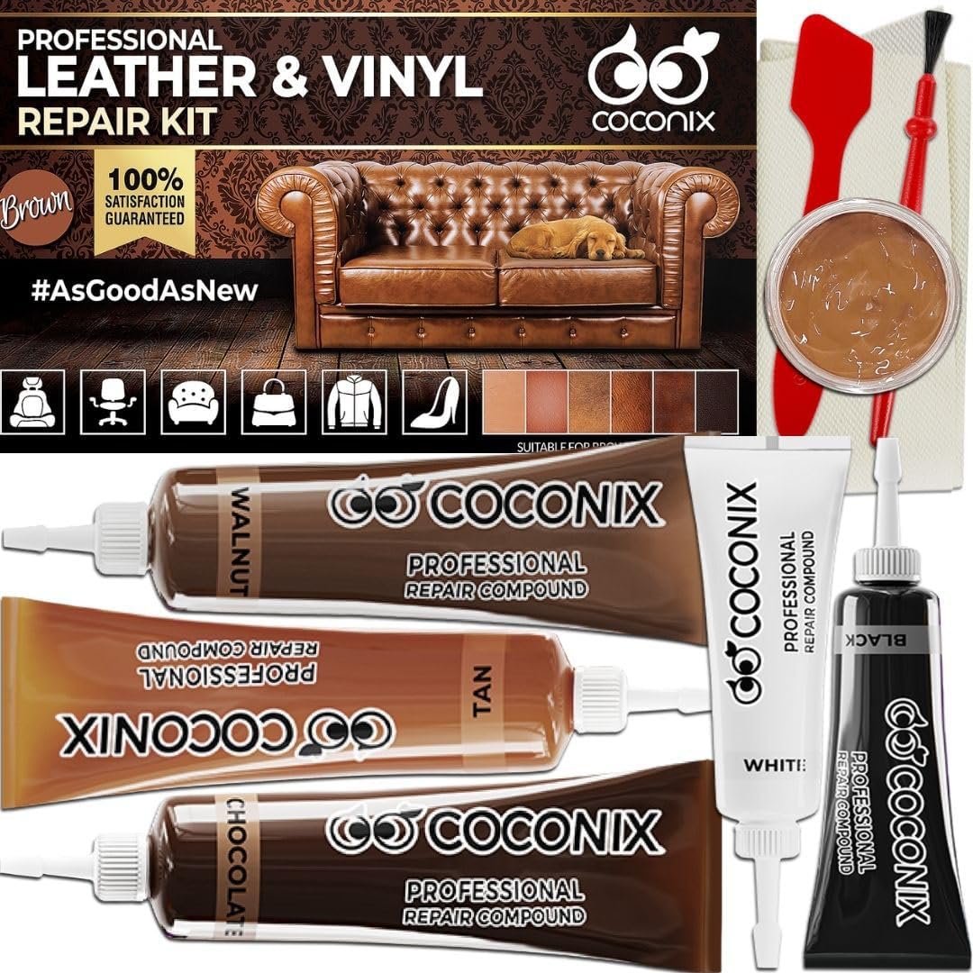 COCONIX Brown Leather and Vinyl Repair Kit - Restorer of Your Couch, Sofa, Car S...