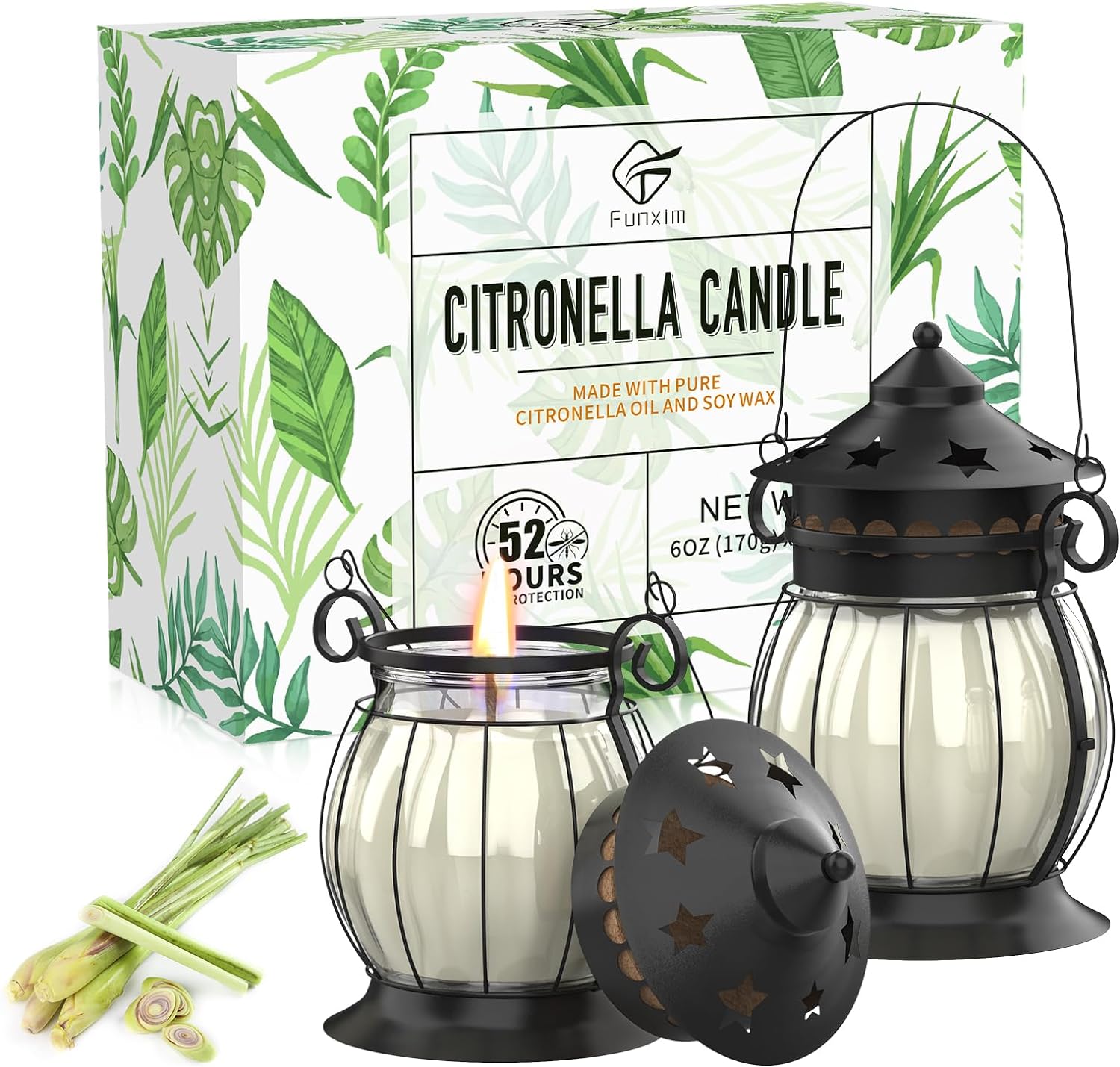 Citronella Candles Outdoor, 2 x 6oz Scented Candle with Citronella Oils and Natu...
